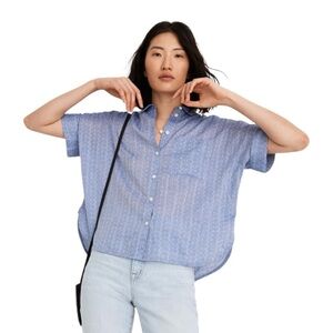 Madewell Daily Shirt in Textural Stripe Shirt in Linear Ditsy Dobby Navy
